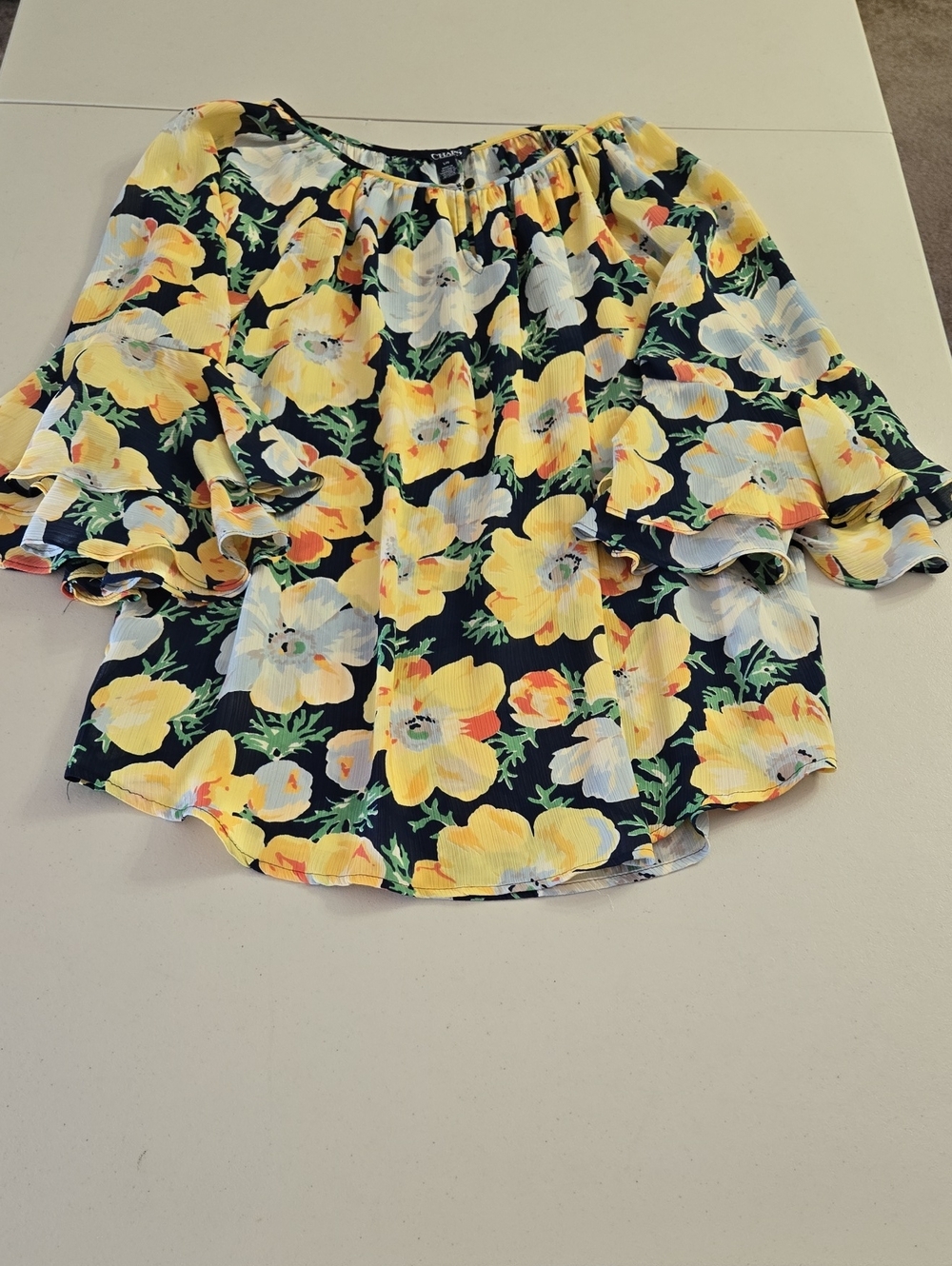 Chaps  Floral Blouse with Yellow Blossoms, Used, Size L